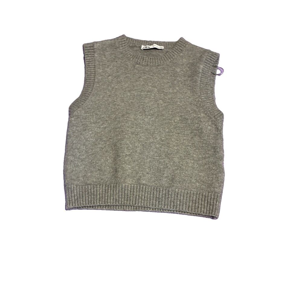 Zara Women's Soft Gray Solid Knit Wool Sleeveless Ribbed Sweater Vest Sz Small